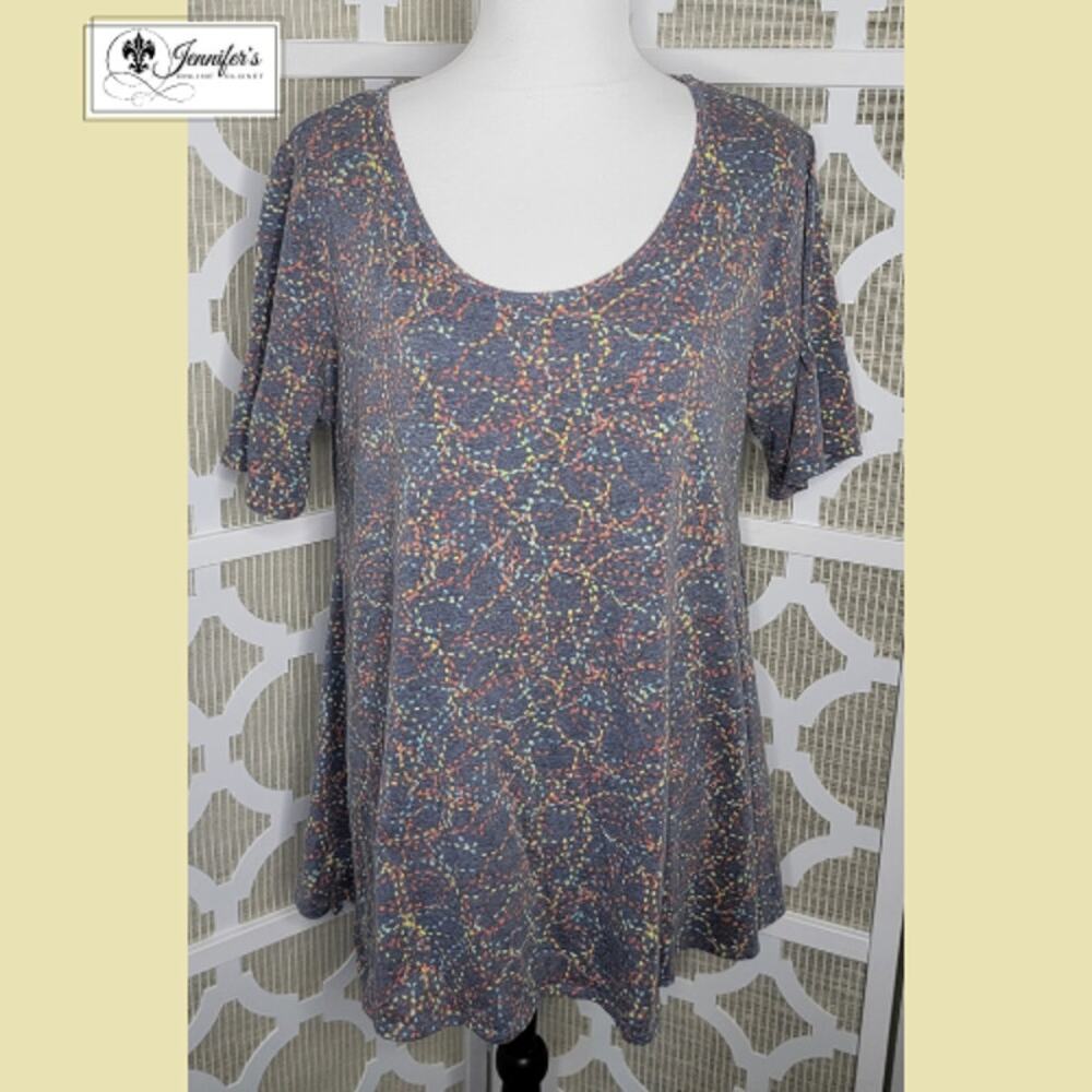 LuLaRoe Multicolored Abstract Scoop Neck Short Sleeve Perfect T Size L